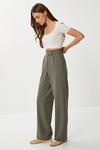 Lovelyİstanbul Velcro Polyviscon Palazzo Trousers Lgp0022 Khaki