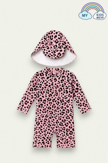 My Kids Wear Zippered Long Sleeve Girl's Swimsuit with Hat