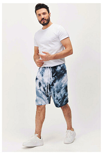 wingetstar White Blue Tie Dye Printed Classic Cotton Shorts