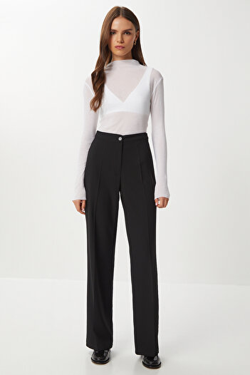 Lovelyİstanbul Stitched Straight Polyviscon Pants Lgp0023 Black