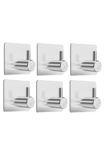 OEM Set of 6 self-adhesive hooks, stainless steel, Silver, Premium