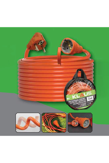 Klaus Portable Extension Cable 20m, 3x2.5mm², Orange, High Power, KE15320