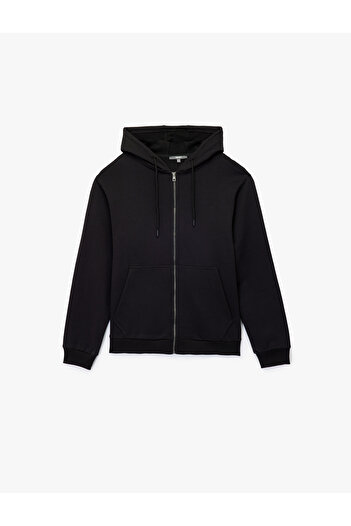 Koton Cotton Long Sleeve Zipper Pocket Detail Hooded Cardigan