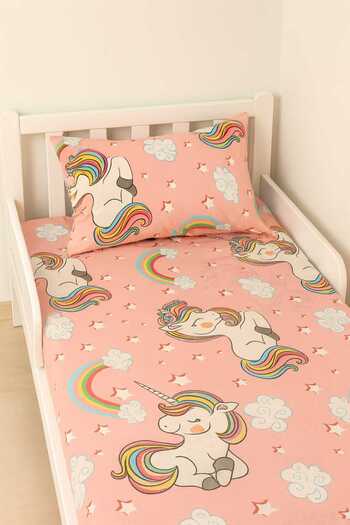 Bebek Özel Cotton Children's Fitted Sheet and Pillowcase 90X190 Montessori New Pink Unicorn