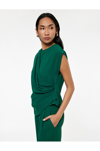 Koton Crew Neck Asymmetrical Double Breasted Crepe Tank Top