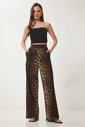 Lovelyİstanbul Comfortable Palazzo Trousers with Velcro Waist Black Cream Lrv0003