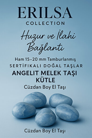 Tesbih Atölyesi Sertifikalı Cüzdan Boy Angelit Melek Taşı Kütle – Huzur ve İlahi Bağlantı Taşı
