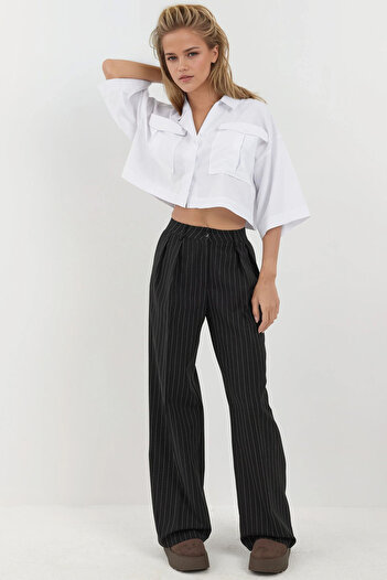 Hiccup Striped Wide Leg Pleated Palazzo Pants