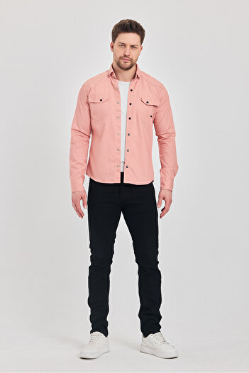 YXC Trend Maker Ανδρικό πουκάμισο Slim Fit Ανδρικό τζιν πουκάμισο σε πούδρα
