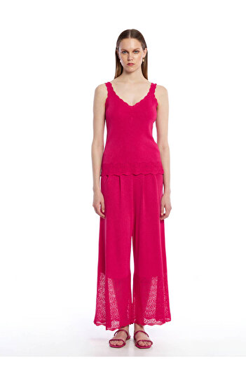 Knitss Pile Detaylı Fuşya Triko Pantolon