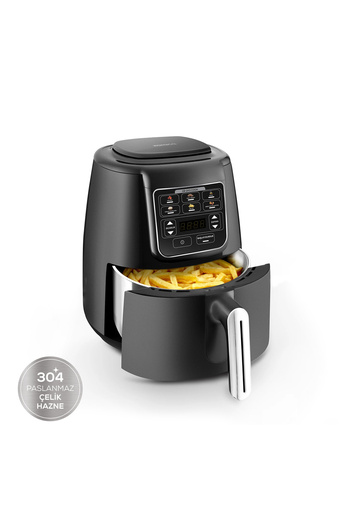 Karaca Air Pro Cook Köz Steel XL Çelik Hazneli Airfryer Black Silver 4 Litre 4 Kişilik