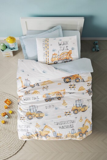 Cotton Box Junior Single Fitted Sheet Duvet Cover Set Buildo Blue