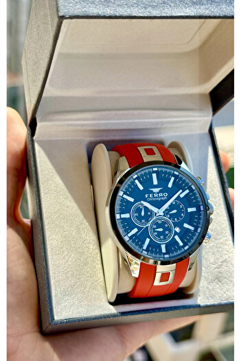 FERRO Red Silicone Cord Men's Wristwatch Fm11379Dwt-J2 Functions Active 3Atm Waterproof
