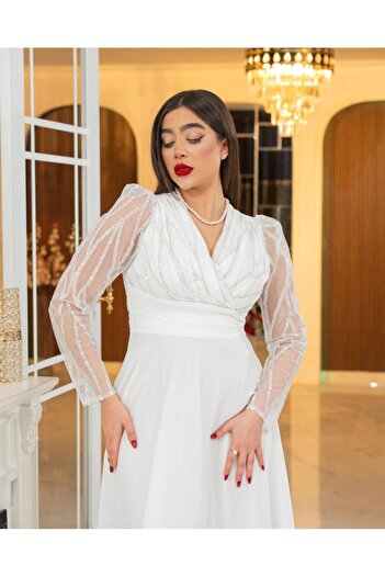 CAREZZA Miren - Tulle Sleeves Draped Evening Dress