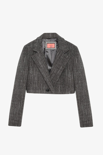 Quzu Double-Breasted Collar Cashmere Crop Blazer Jacket Anthracite