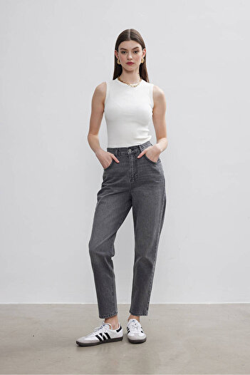 BE BLUE ANTHRACITE MOM JEAN