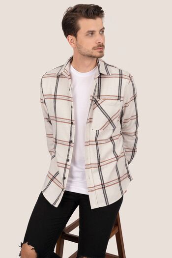 Etikmen Bone White Striped Oversize Lumberjack Gift Boxed Men's Shirt
