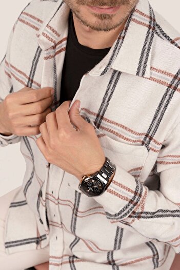 Etikmen Bone White Striped Oversize Lumberjack Gift Boxed Men's Shirt