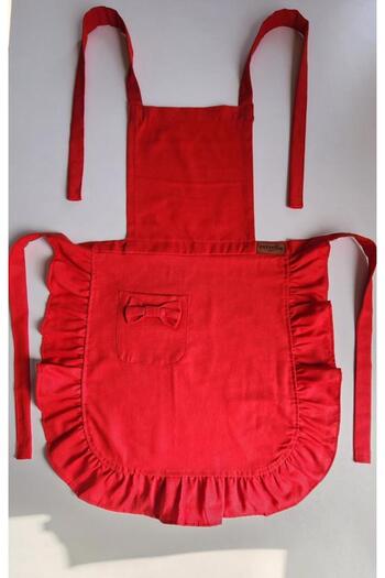 estrella paris Linen Ruffled Bohemian Kitchen Apron Apron Red