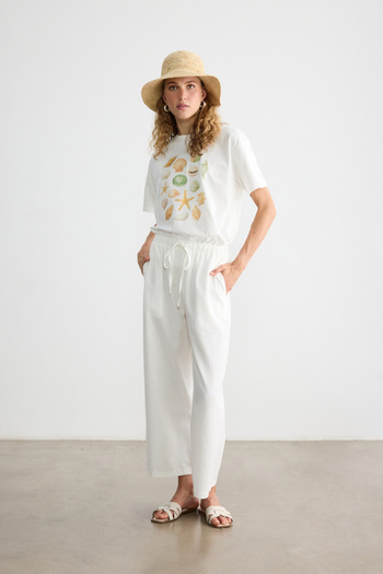 BE BLUE White Straight Cut Cotton Linen Pants
