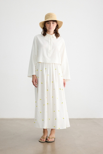 BE BLUE Limon Embroidered Cotton Linen Skirt