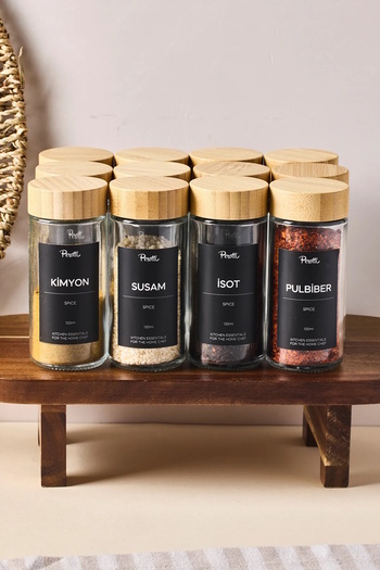 Perotti Raul Bamboo 12-Piece Wooden Lid Spice Jar Set 120ml + 30 Labels 16776
