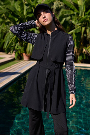 BE BLUE Black Trench Style Swimsuit - Gilet