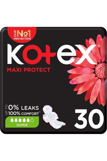 Kotex فوط صحية سميكة ماكسي بروتيكت من كوتكس، فوط صحية كبيرة الحجم بأجنحة، 30 فوطة صحية