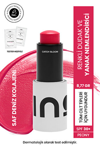 INO Cosmetic Catch Bloom Spf 30 Dudak Ve Yanak Nemlendiricisi - Peony - Saf Kolajen - 8,77gr