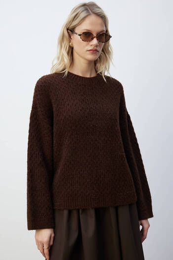 BE BLUE Brown Cooked Knitted Sweater