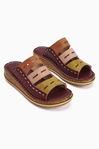 Limoya Genuine Leather Joelle Burgundy Green Powder Orange Comfort Laser Cut Women's Slippers