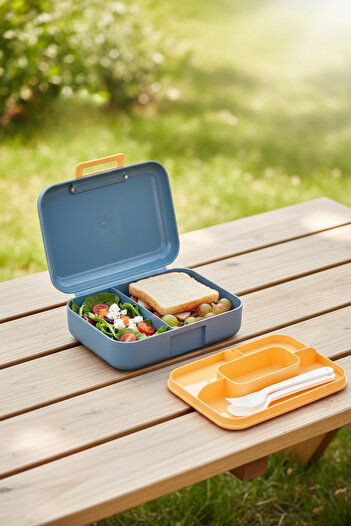 Hesaplı Kasa 6 Bölmeli Lunch Box, Yemek Kabı, Beslenme Kutusu, Mavi