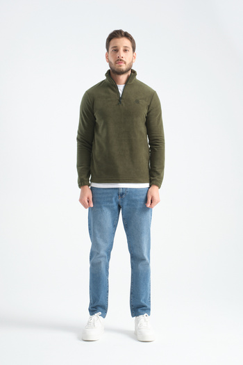 Shooter Sportswear Men's Winter Fleece Sweatshirt Half Zipper Standard Fit Khaki