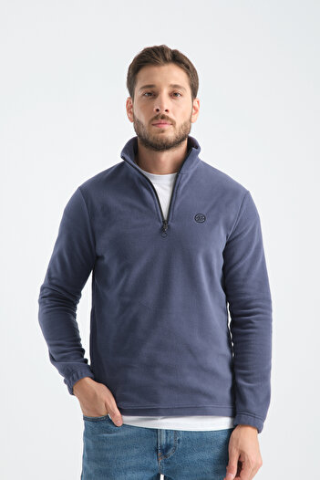 Shooter Sportswear Ανδρικό χειμερινό φλις φούτερ με μισό φερμουάρ Standard Fit Indigo