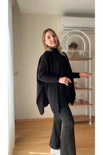 fidoş Women's Slit Poncho Sweater Oversize