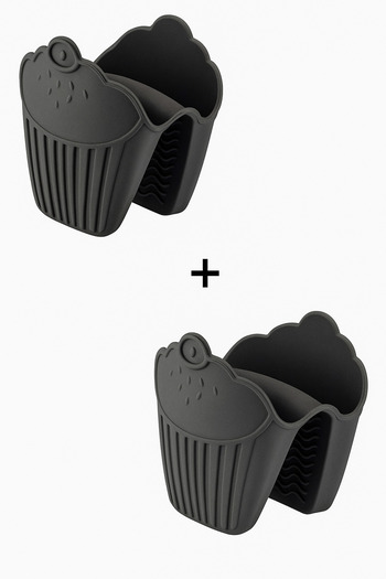 Silicorner Fireproof Non-Stick Professional Heat Resistant Silicone Oven Mitts Holder X 2Pcs Black