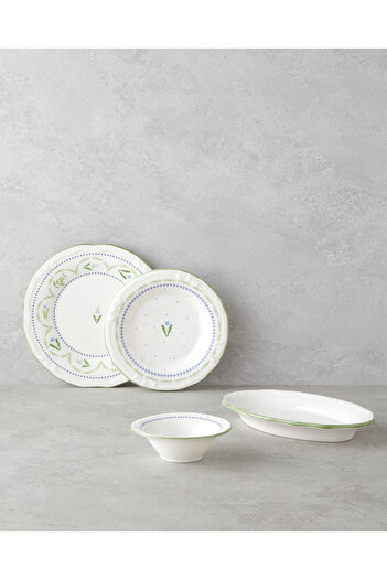 English Home Lavender Porcelain Breakfast Set 12 Pieces for 6 People Green-Blue