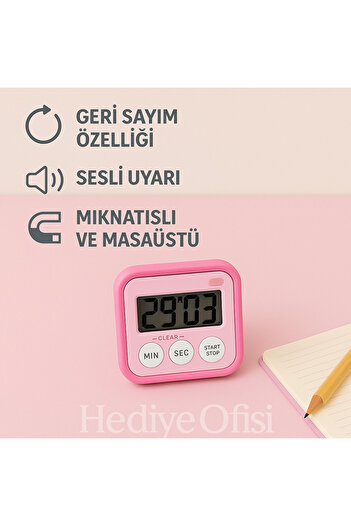 hediyeofisi Ders Çalışma Kronometresi -Dijital Kronometre|Sesli Uyarı – Mıknatıslı & Masaüstü Zamanlayıcı