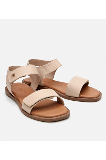 Hotiç Women's Leather Beige Adjustable Flat Sandals