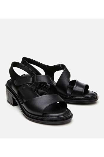 Hotiç Women's Leather Black Adjustable Comfortable Heeled Sandals