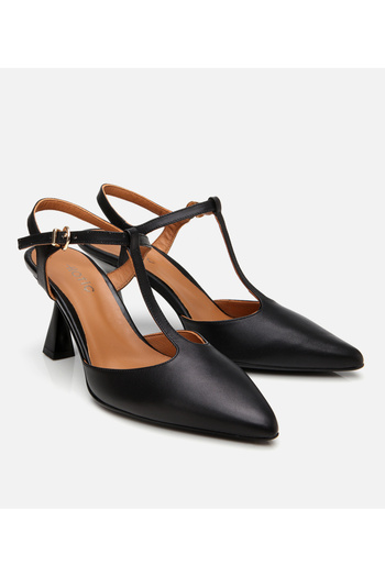 Hotiç Women's Leather Black Open Back Heeled Shoes
