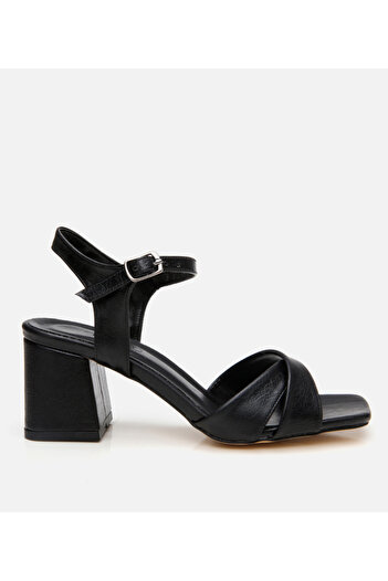 Hotiç Women's Patent Leather Black Evening Dress Thick Heeled Sandals