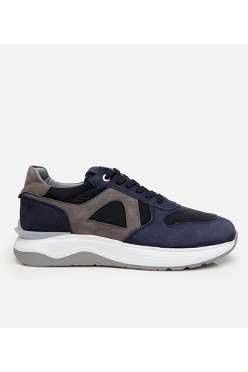 Hotiç Men's Suede Leather Navy Blue Light Sole Sports Shoes