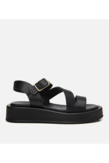 Hotiç Women's Leather Black Adjustable Flat Sandals