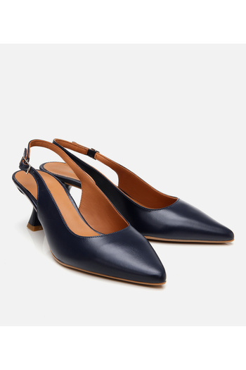 Hotiç Women's Leather Navy Blue Flexible Sole Open Back Heeled Shoes
