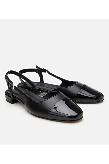Hotiç Women's Leather Black Textured Buckle Ballerinas