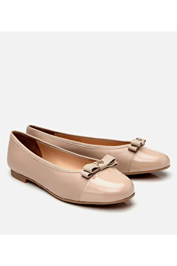 Hotiç Women's Leather Beige Flexible Sole Comfortable Buckle Ballerinas