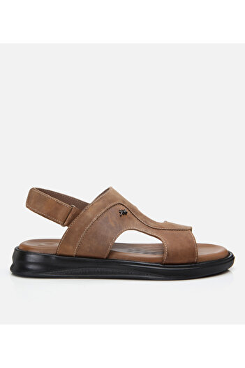 Hotiç Men's Leather Beige Light Sole Adjustable Sandals