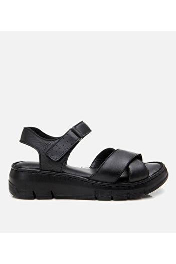 Hotiç Women's Leather Black Adjustable Comfort Sandals