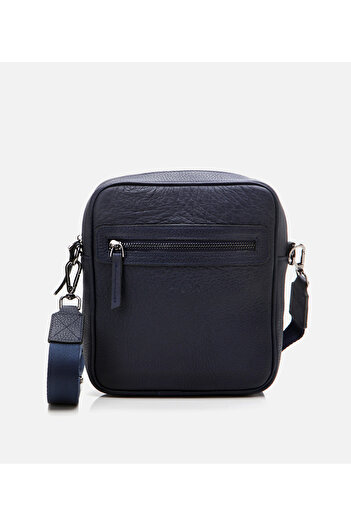 Hotiç Men's Leather Navy Blue Messenger Bag